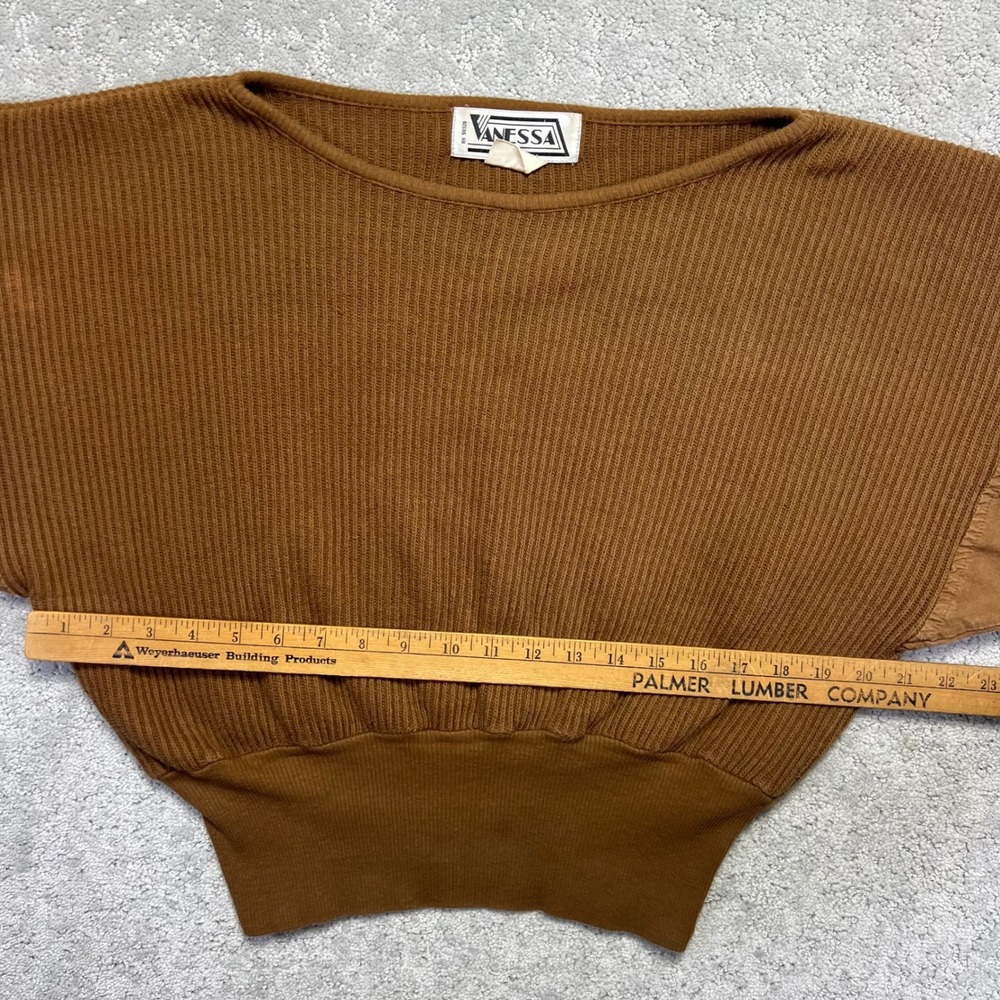 Vanessa Vintage Brown Ribbed Cotton Dolman Sleeve Cropped Sweater Womens Medium - Picture 10 of 14